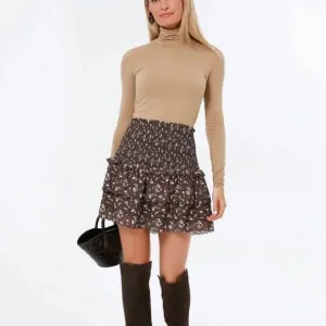 TUCKERNUCK | Hyacinth House Steff Scalloped Ruffle Brown DitsyFloral Mini Skirt