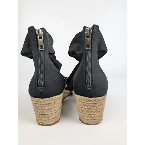 Ugg Australia Traci Espadrille Ankle Bow Wedge Shoes Black Size 9 Resort Beach