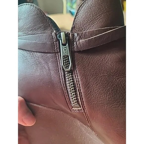 UGG Australia Women Size 8 Alexandra Brown Leather Wedge Heel Zipper Shoes