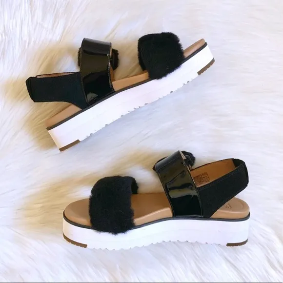 UGG Black Le Fluff Platform Sandals