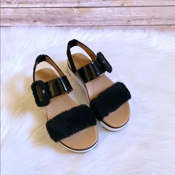 UGG Black Le Fluff Platform Sandals