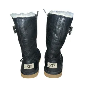 Ugg Black Leather Moto Kensington Boots Girls US 12. EUC