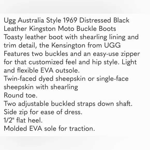 Ugg Black Leather Moto Kensington Boots Girls US 12. EUC