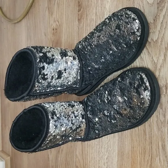 UGG Black Silver Sequin Boots