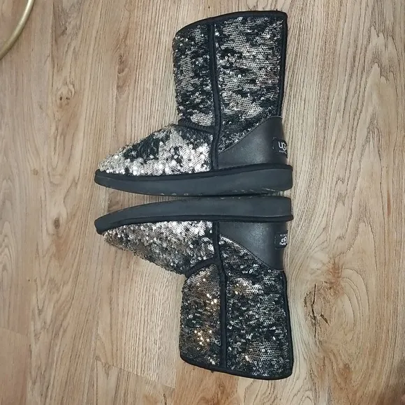 UGG Black Silver Sequin Boots