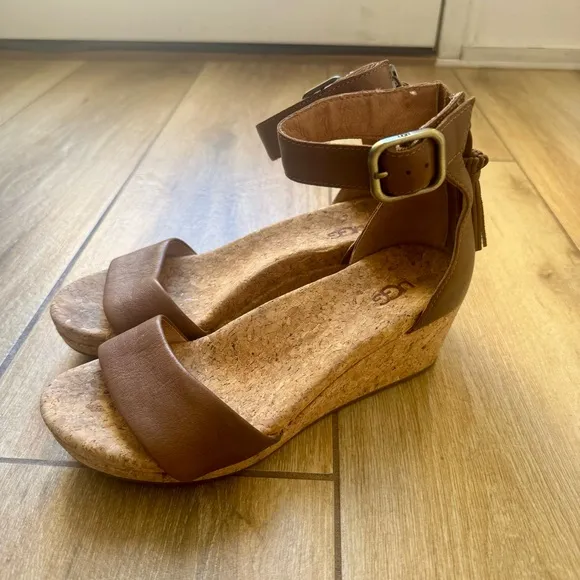 UGG Brown Wedge Sandals with Cork Heel