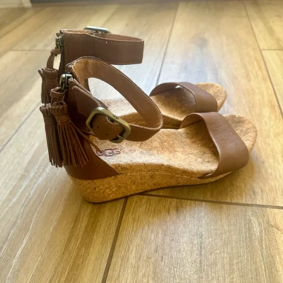 UGG Brown Wedge Sandals with Cork Heel