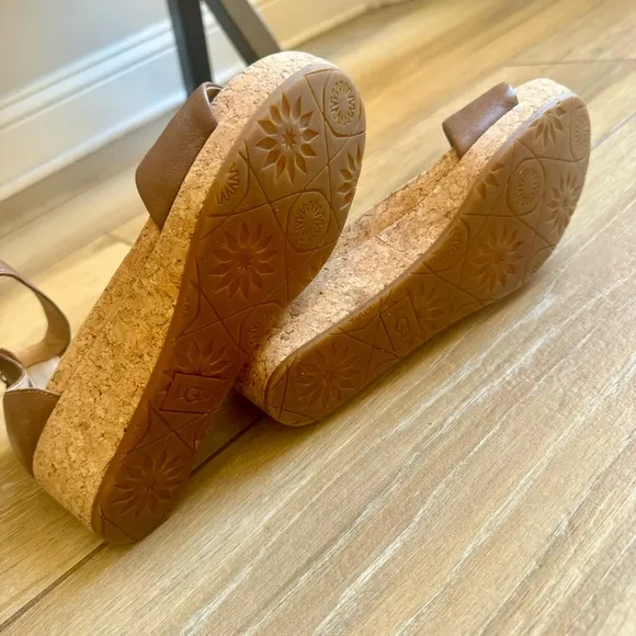 UGG Brown Wedge Sandals with Cork Heel