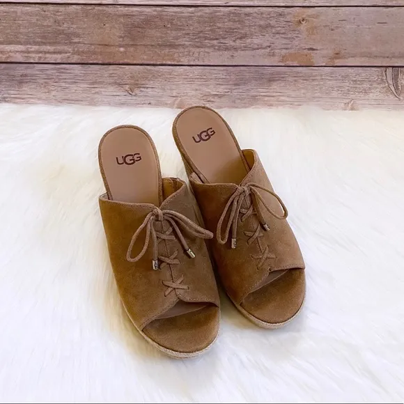 UGG Chestnut Suede Giorgia Espadrille Wedge Sandals