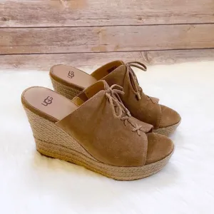 UGG Chestnut Suede Giorgia Espadrille Wedge Sandals