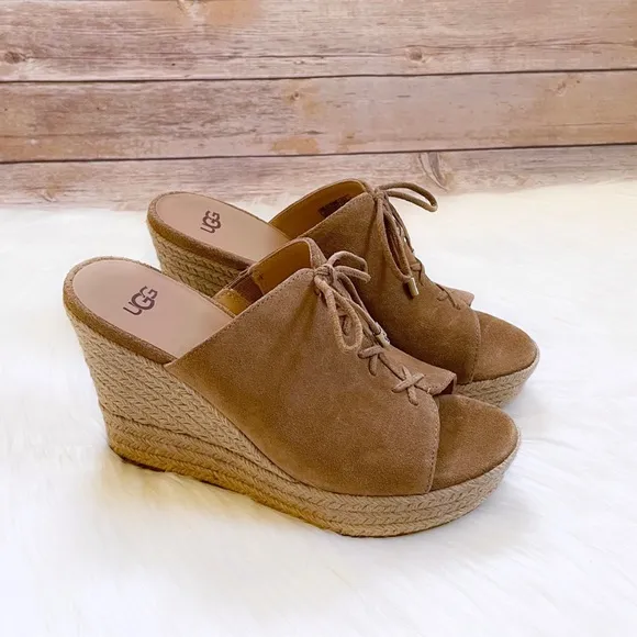 UGG Chestnut Suede Giorgia Espadrille Wedge Sandals