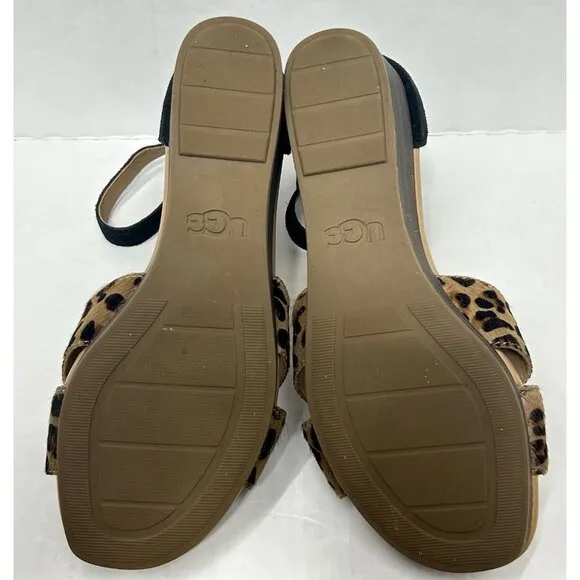Ugg Eugenia Wedge Zip Hook Loop Sandals Shoes Women’s 7 Leopard Print Calf Hair