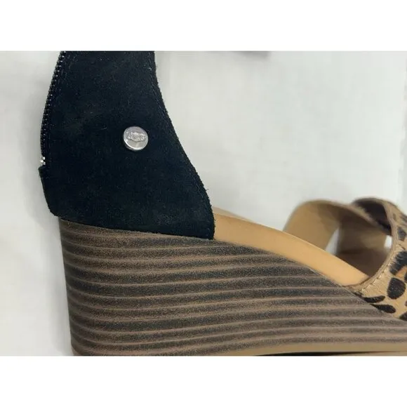 Ugg Eugenia Wedge Zip Hook Loop Sandals Shoes Women’s 7 Leopard Print Calf Hair