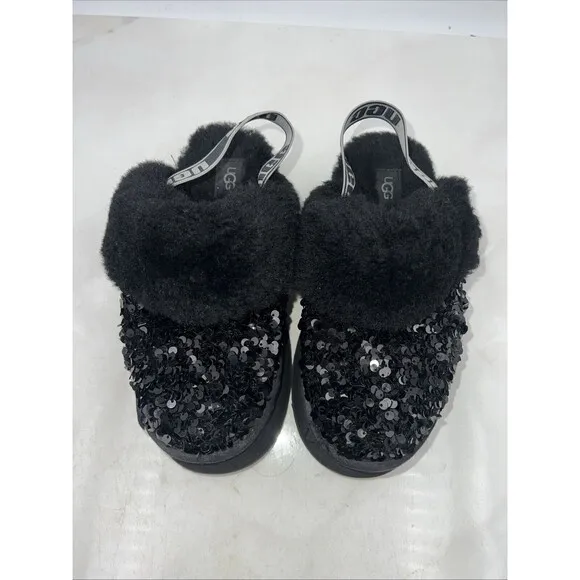 UGG Funkette Platform Womens Slipper Sandals Size 5 Stellar Sequin Black Slide