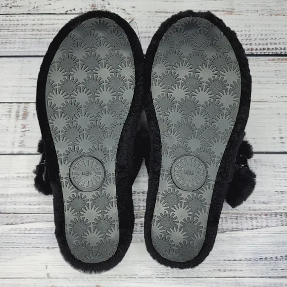 UGG Fuzz Yeah Black Fuzzy Slide Platform Sandals | Size 9