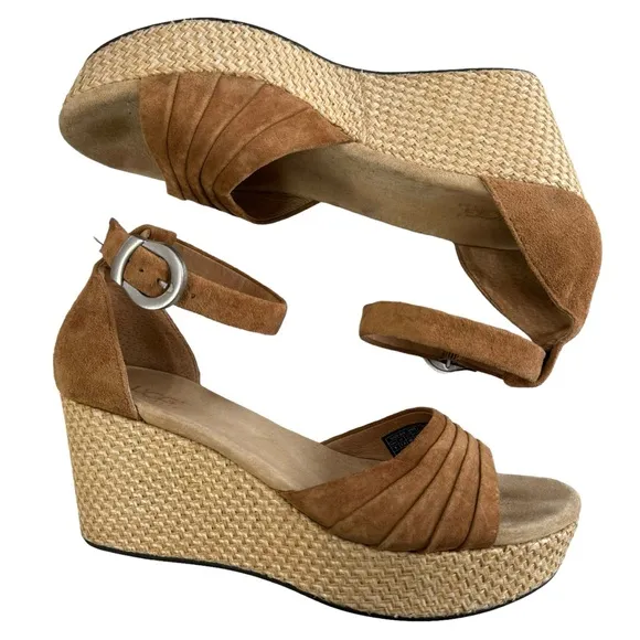 Ugg Leanne Suede Platform Wedge Ankle Strap Sandals in Chestnut Size 9