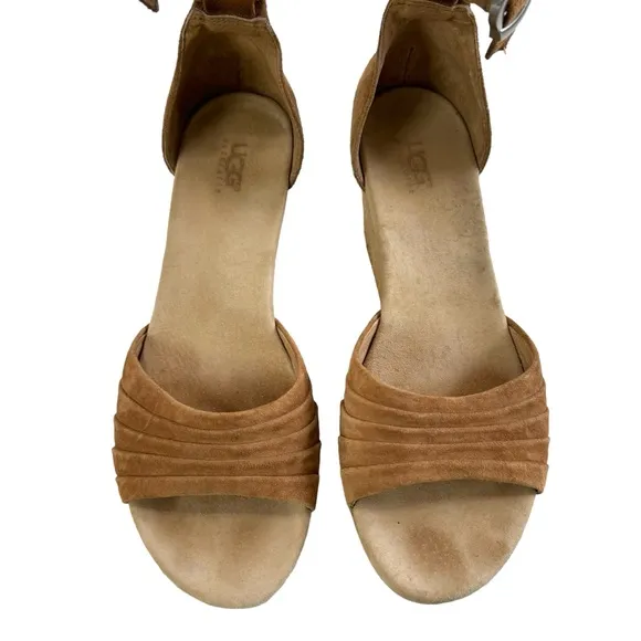 Ugg Leanne Suede Platform Wedge Ankle Strap Sandals in Chestnut Size 9