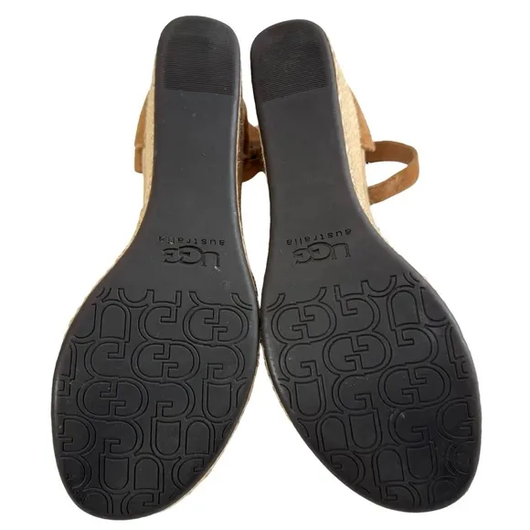 Ugg Leanne Suede Platform Wedge Ankle Strap Sandals in Chestnut Size 9
