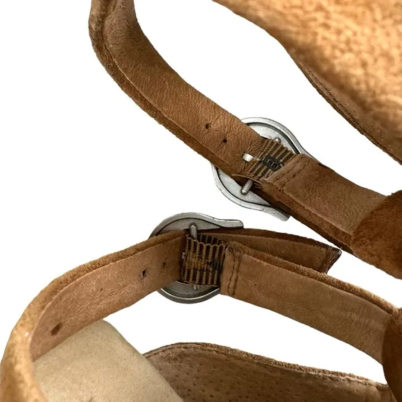 Ugg Leanne Suede Platform Wedge Ankle Strap Sandals in Chestnut Size 9