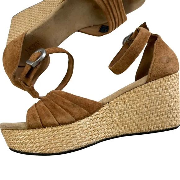Ugg Leanne Suede Platform Wedge Ankle Strap Sandals in Chestnut Size 9