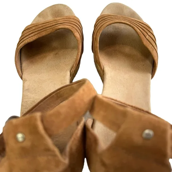 Ugg Leanne Suede Platform Wedge Ankle Strap Sandals in Chestnut Size 9