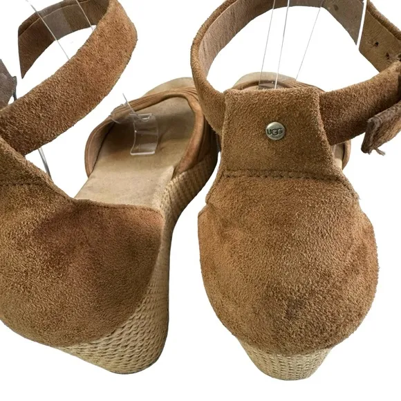Ugg Leanne Suede Platform Wedge Ankle Strap Sandals in Chestnut Size 9