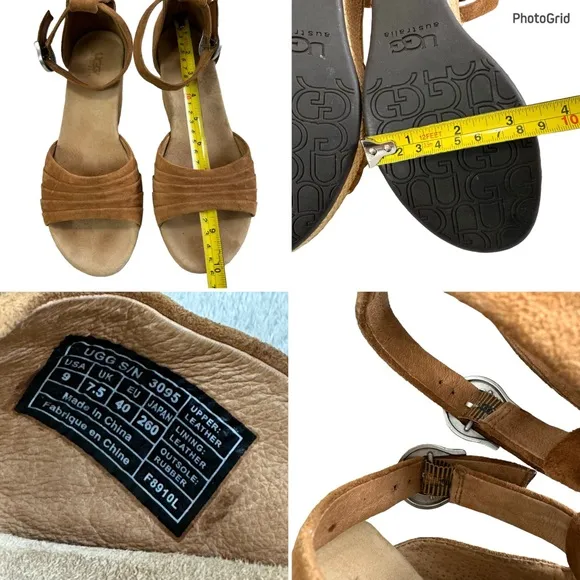 Ugg Leanne Suede Platform Wedge Ankle Strap Sandals in Chestnut Size 9