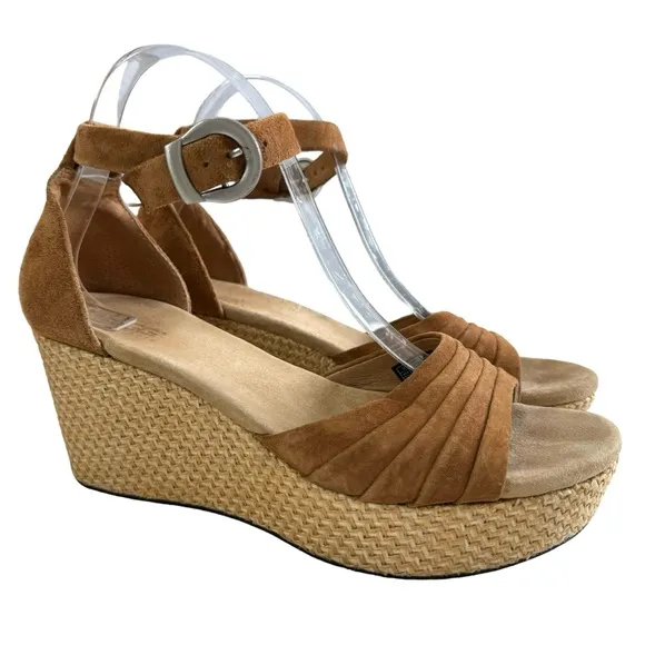 Ugg Leanne Suede Platform Wedge Ankle Strap Sandals in Chestnut Size 9