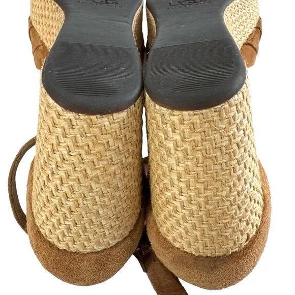 Ugg Leanne Suede Platform Wedge Ankle Strap Sandals in Chestnut Size 9