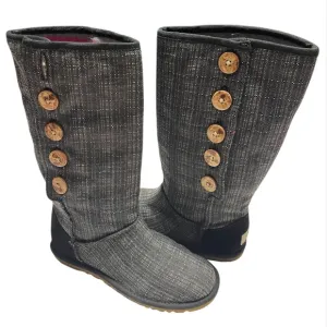 UGG LO PRO-BUTTON PLAID DOWN FLANNEL DENIM BOOTS WOMEN LOGO GRAY COLOR SIZE 5 **