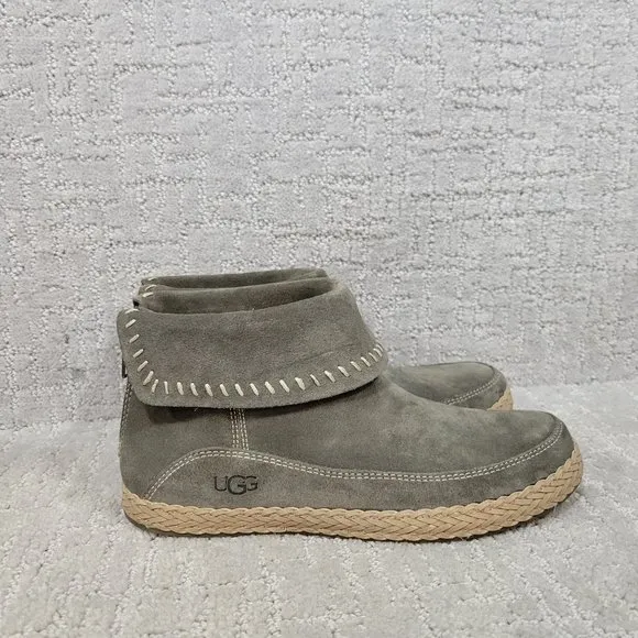 Ugg Varney Women's Size US 6 Gray Moccasin Suede Ankle Boho Bootie Shoes 1104653