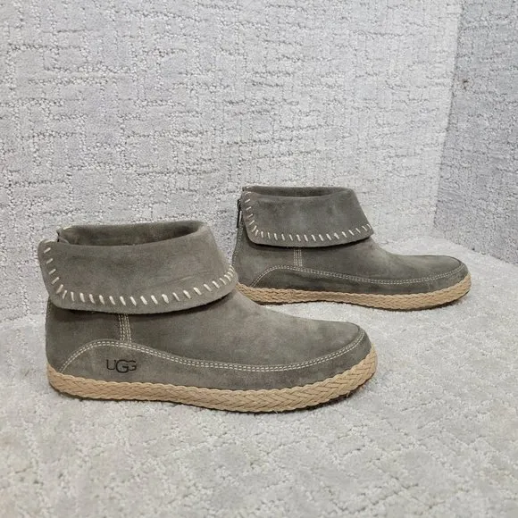 Ugg Varney Women's Size US 6 Gray Moccasin Suede Ankle Boho Bootie Shoes 1104653