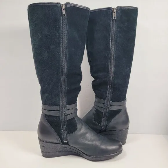 Ugg Women's Black Leather &amp; Suede Wedge Knee-High Boots S/N 1005266 US Size 9