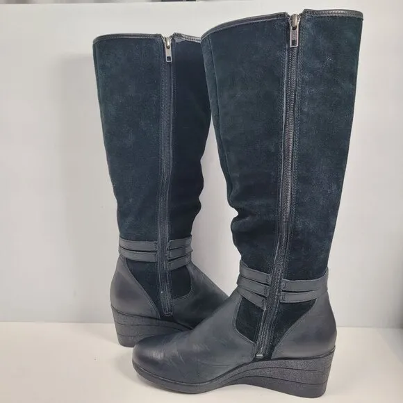 Ugg Women's Black Leather &amp; Suede Wedge Knee-High Boots S/N 1005266 US Size 9