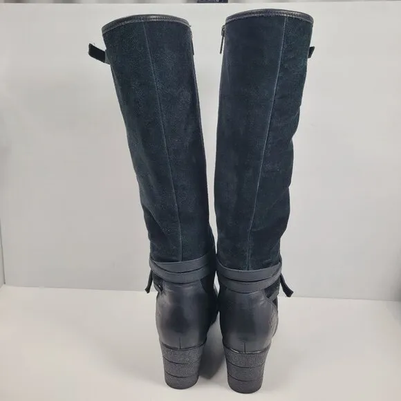 Ugg Women's Black Leather &amp; Suede Wedge Knee-High Boots S/N 1005266 US Size 9