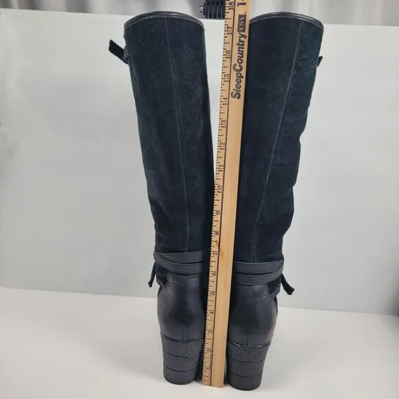 Ugg Women's Black Leather &amp; Suede Wedge Knee-High Boots S/N 1005266 US Size 9
