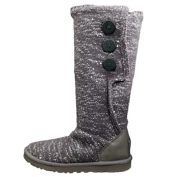 UGG Women's Cardy Gray Metallic Pull On Winter Boot Size US 7