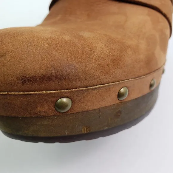 UGG Womens Size 10 Brown Leather Slip On Strap Buckle Wedge Clog Shoes 1001315