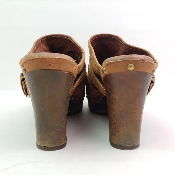 UGG Womens Size 10 Brown Leather Slip On Strap Buckle Wedge Clog Shoes 1001315