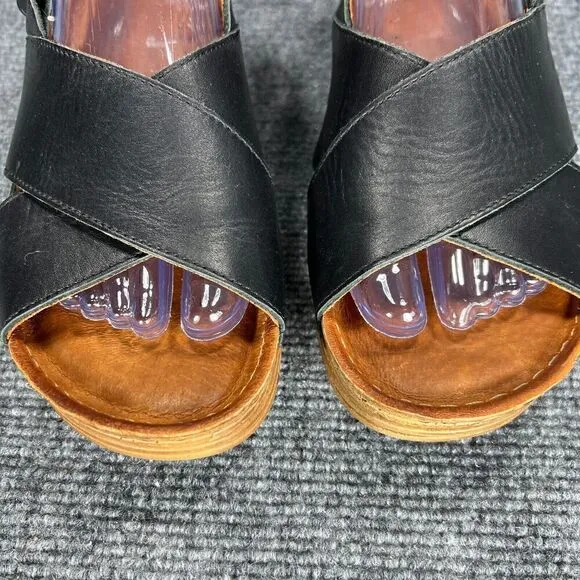 V Italia Sandals Womens 40 US 9-9.5 Black Leather Platform Wedge Ankle Strap