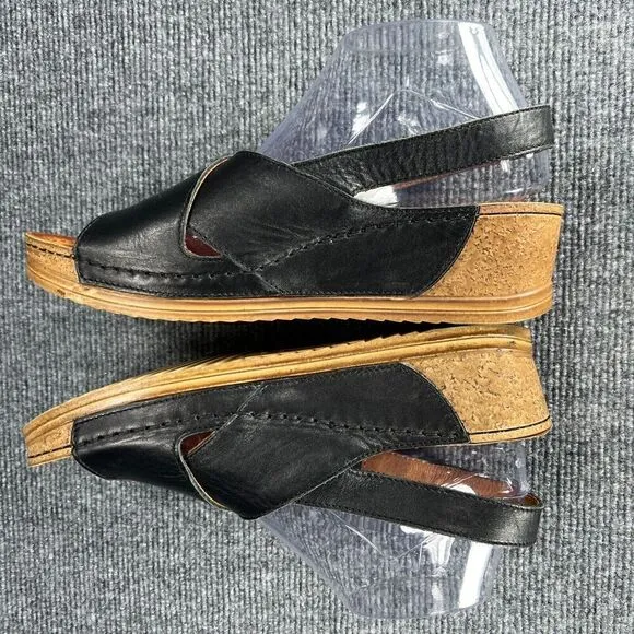V Italia Sandals Womens 40 US 9-9.5 Black Leather Platform Wedge Ankle Strap