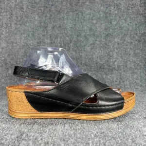 V Italia Sandals Womens 40 US 9-9.5 Black Leather Platform Wedge Ankle Strap