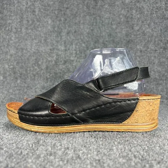 V Italia Sandals Womens 40 US 9-9.5 Black Leather Platform Wedge Ankle Strap