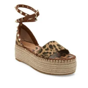 Valentino Garavani Rockstud Flatform Espadrilles Sandals Leopard Espadrille Sz 6