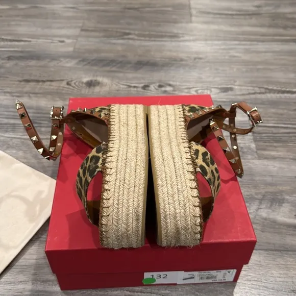 Valentino Garavani Rockstud Flatform Espadrilles Sandals Leopard Espadrille Sz 6