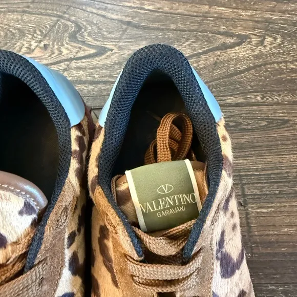 Valentino Valentino Garavani Pony Hair Leopard Print Rockstud Trainers Size 8