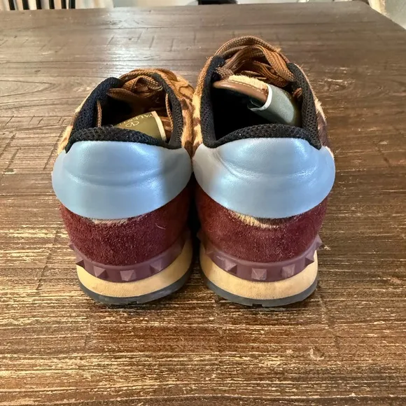 Valentino Valentino Garavani Pony Hair Leopard Print Rockstud Trainers Size 8