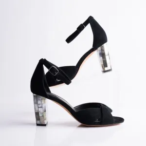 Vaneli Womens Barie Black Suede Strap Pump Mother pearl Heels Shoes Sz 7.5 New