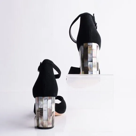 Vaneli Womens Barie Black Suede Strap Pump Mother pearl Heels Shoes Sz 7.5 New