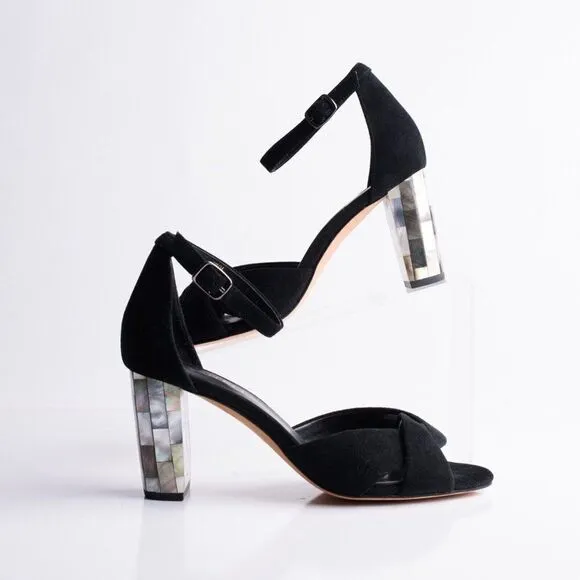 Vaneli Womens Barie Black Suede Strap Pump Mother pearl Heels Shoes Sz 7.5 New